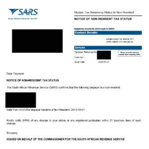 confirmation of sars tax number