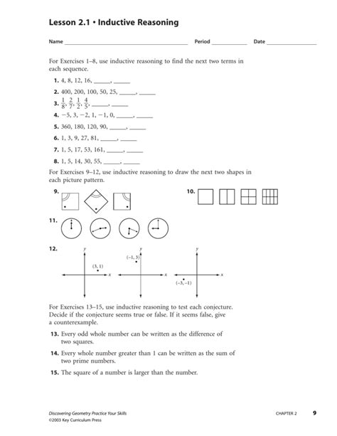 Conjecture Worksheet For Math Inductive Reasoning
