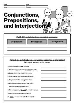 Conjunction, Interjection, Preposition Printable
