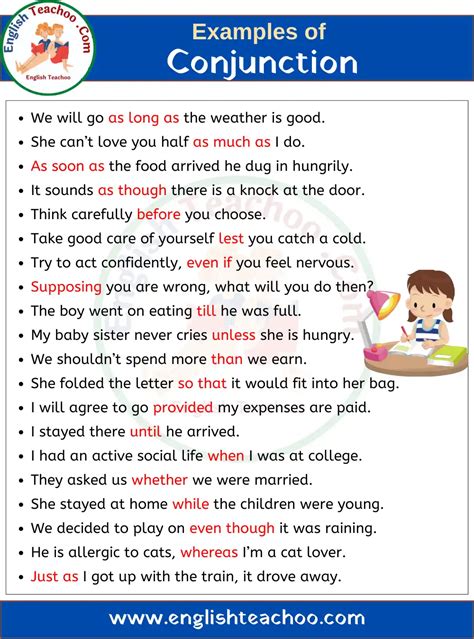 conjunction examples sentences in english with answers