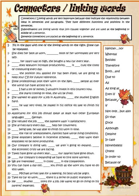 conjunctions and linking words exercises with answers pdf grade