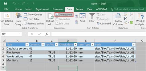 connect excel table to sharepoint list