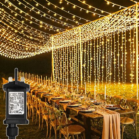 6m x 2m 576 Warm White LED Connectable Curtain Lights Clear Cable Core
