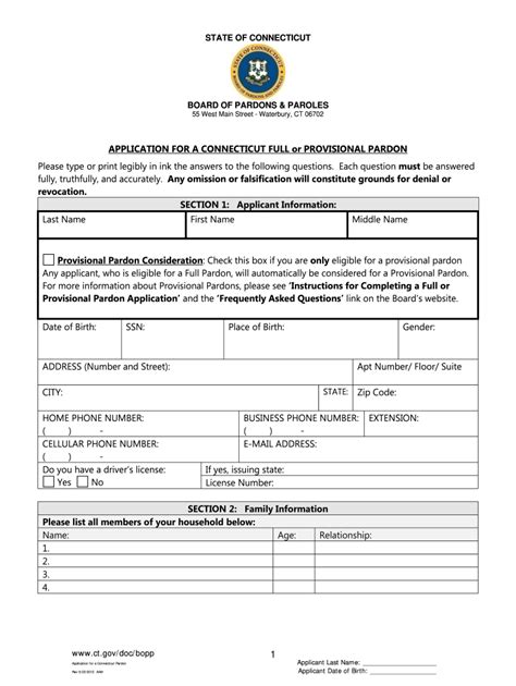 Connecticut Pardon Application Printable