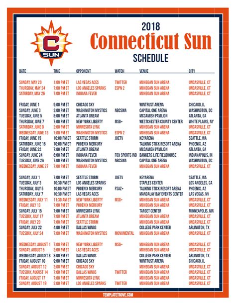 connecticut sun game schedule