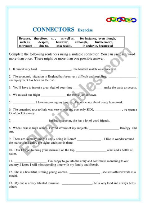 Connectors Exercises For Class 10 With Answers