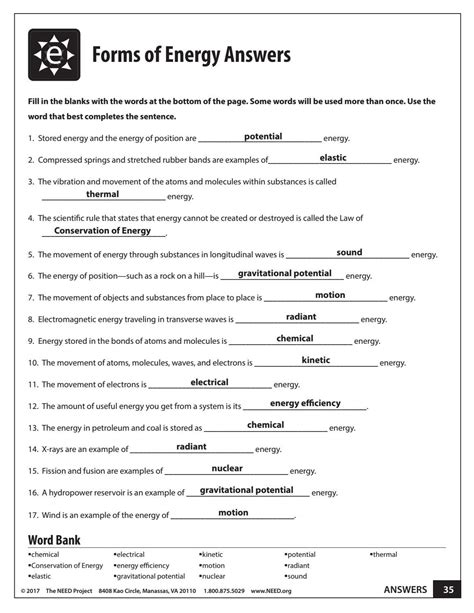 conservation of energy worksheet answers key ch 5.3