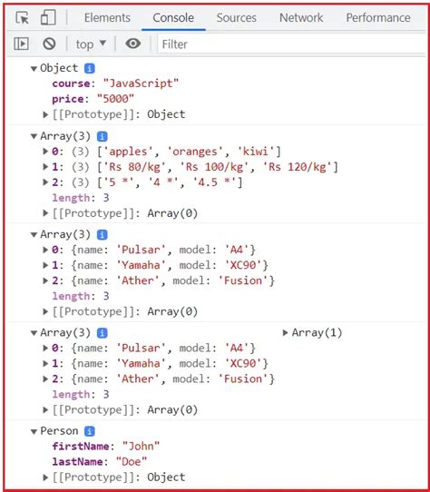 Console.table Javascript Example