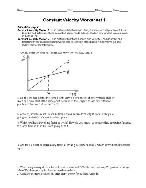Constant Speed Worksheet
