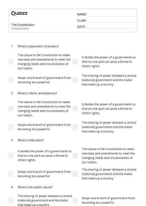Constitution For 6Th Grade Printable