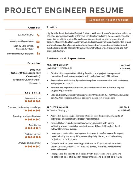 Sample Resume Of Civil Project Engineer Construction