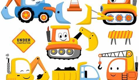Heavy Construction Vehicles Cartoon Vector Clipart