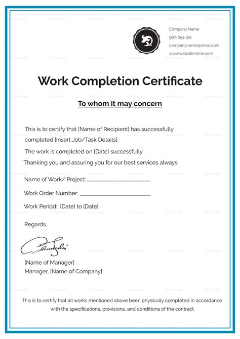 Construction Job Completion Sign Off form New Pletion Template