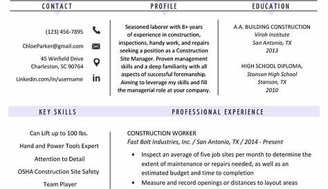 Construction Worker Resume Description Example To Get You Noticed