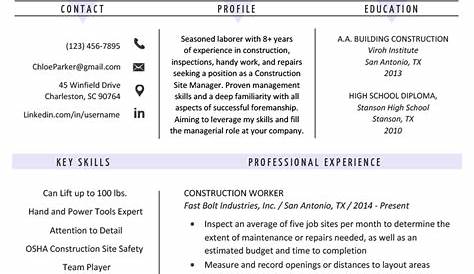 Construction Worker Resume Example To Get You Noticed