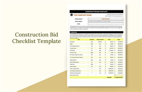 Construction Bid Evaluation Checklist