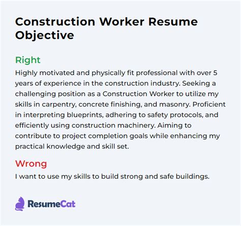 Construction Career Objectives Examples