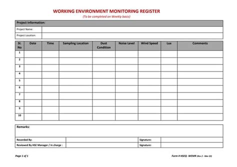 construction environmental monitoring form template