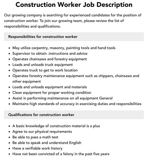 Construction Job List