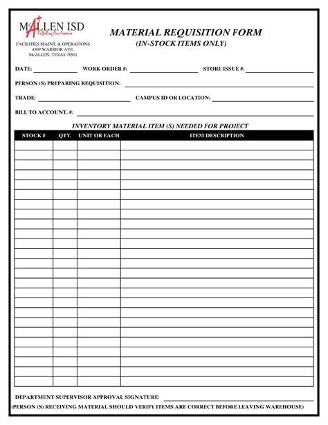 construction material request form template
