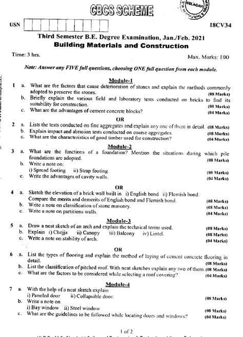 Construction Materials Question Paper