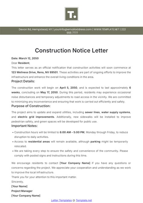 Construction Notice Letter