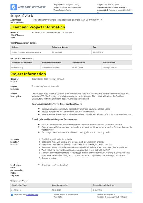 construction project scope example pdf