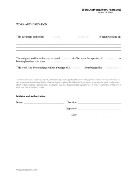 Construction Work Authorization Form Template