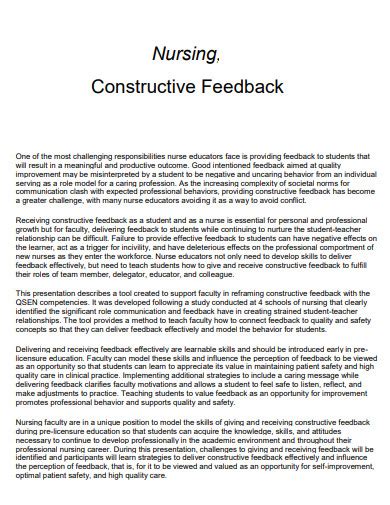 constructive feedback examples for nurses