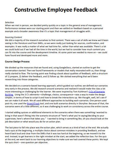 constructive feedback examples for performance reviews