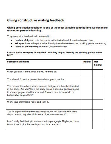 constructive feedback on writing examples