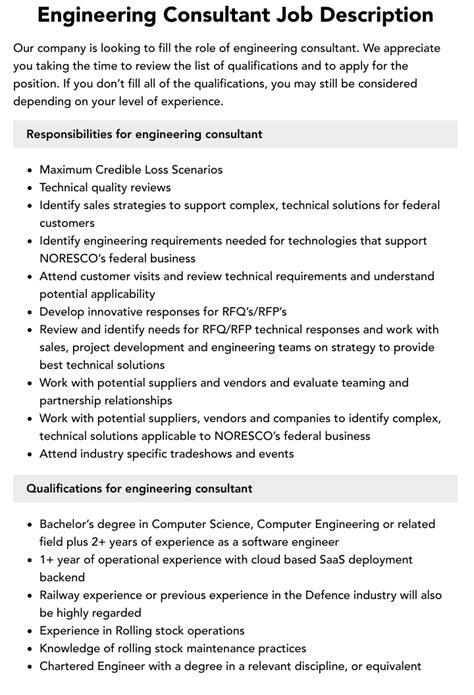 Consultant Engineer Job Description