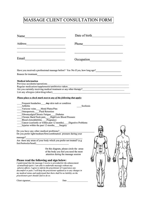 consultation form massage