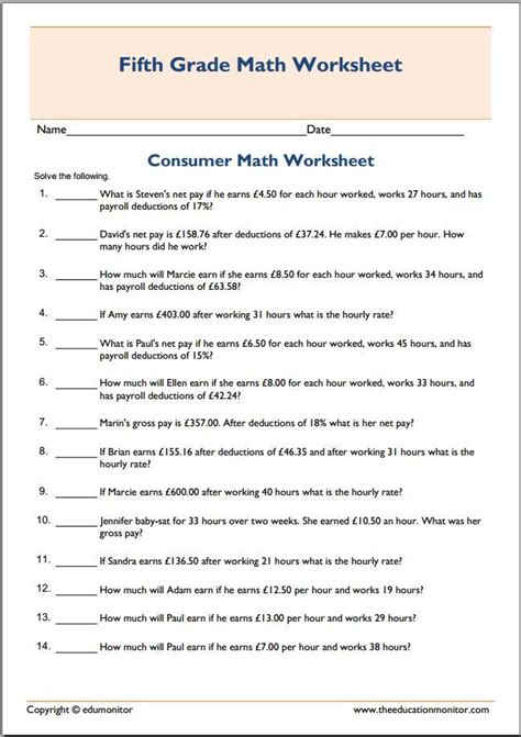 Consumer Busines Math Worksheets Unit
