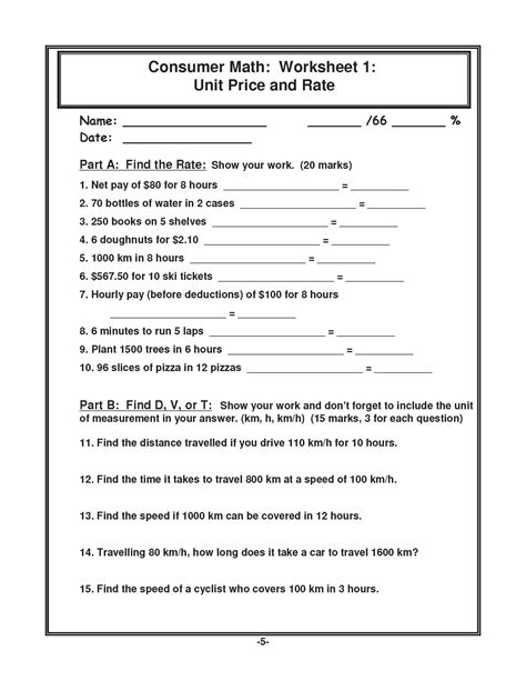 Consumer Math Worksheet 11Th Grade