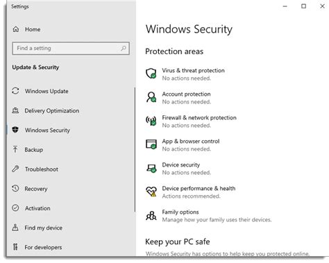 consumer practice the setting for Windows Security