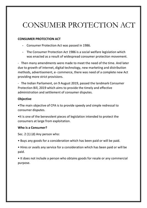 consumer protection law notes