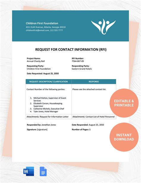 contact information request form template