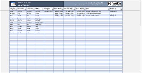 contact list excel template free