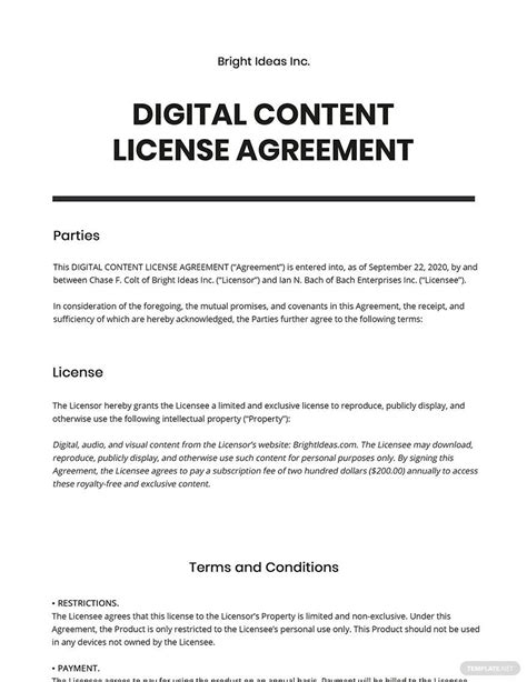 Sample Digital Content License Agreement License Civil Law (Legal