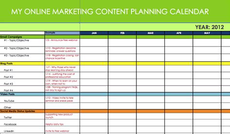 Content Marketing Calendar Template Unique social Media Marketing