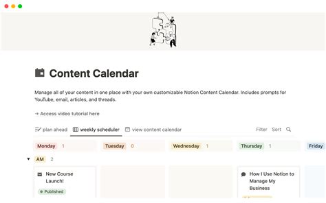 Content Calendar On Notion