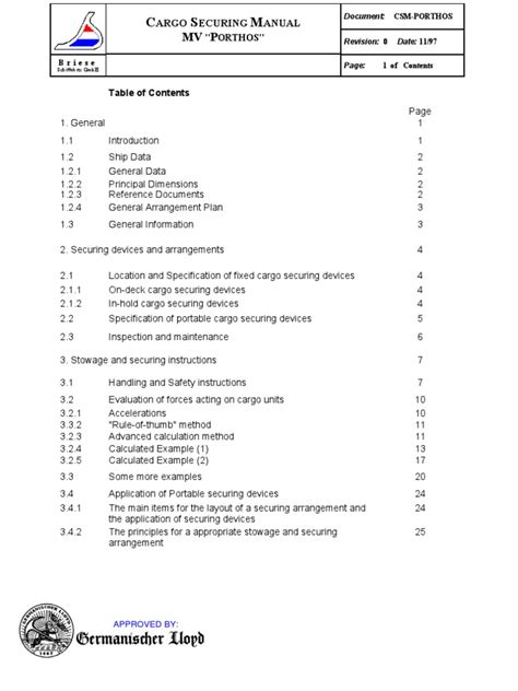Contents Of Cargo Securing Manual