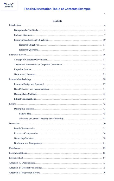 Contents Page Example Dissertation