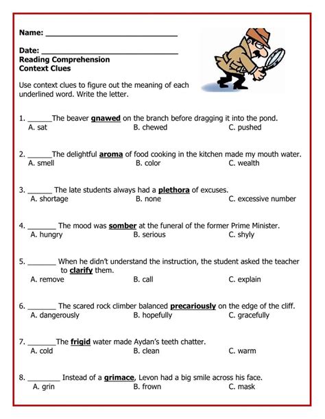 context clues exercises with answers grade 8