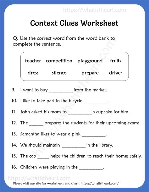 context clues today's worksheet