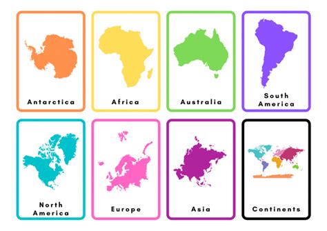 Continent Ocean Flash Cards Printable