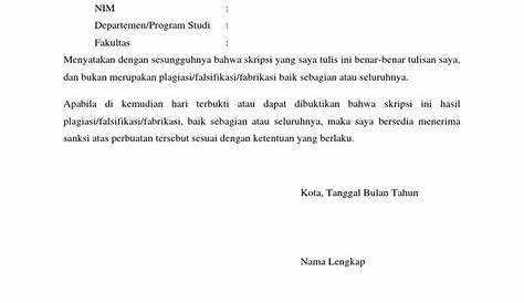 Contoh Surat Pernyataan Orisinalitas Skripsi : Surat Pernyataan Contoh