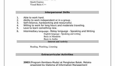 Resume oleh pelajar (contoh)