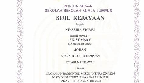 Contoh Sijil Pencapaian Sukan - Nivashia Certificates Vignes60 - Jonas